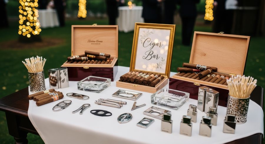 Pop-up cigar bar setup at an event